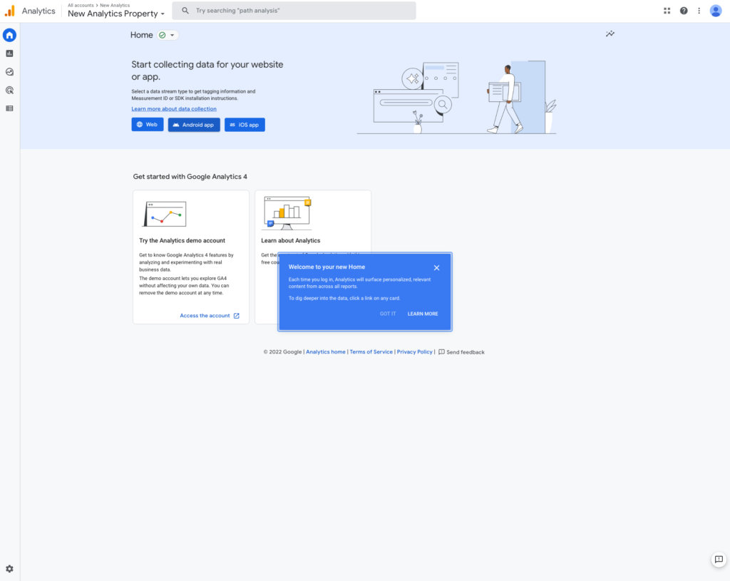 Google Analytics 4 Home Page