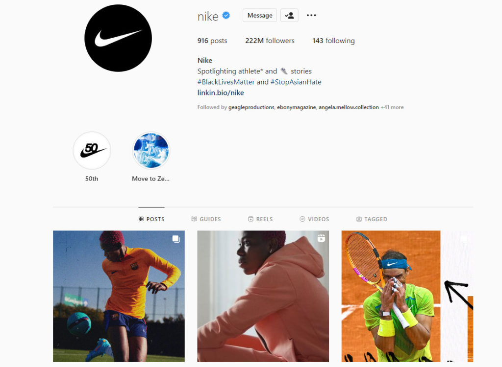 Successful Businesses: Screen Shot Of Nike's Instagram